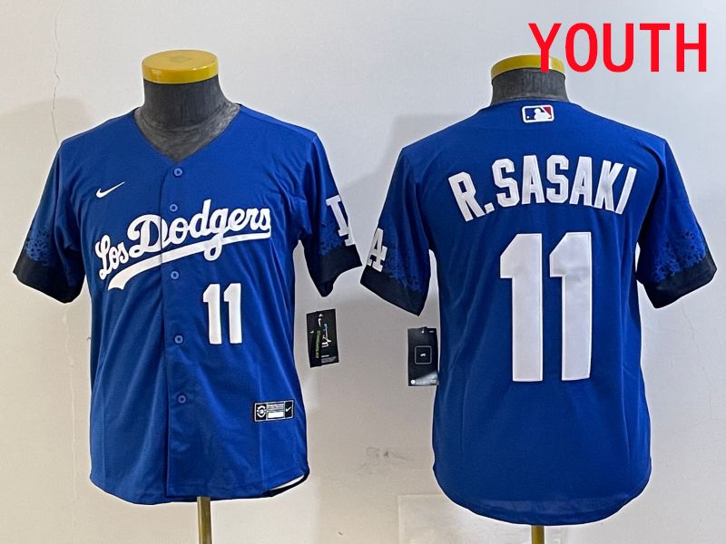 Youth Los Angeles Dodgers #11 R.Sasaki Blue City Edition Game 2025 Nike MLB Jersey style 2